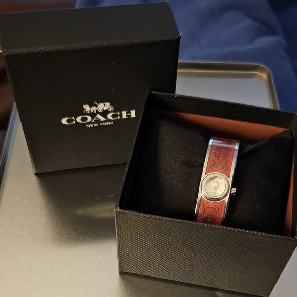 Coach Women's Scout Iconic Mini Bangle in Burgundy w/silver. - Picture 2 of 10